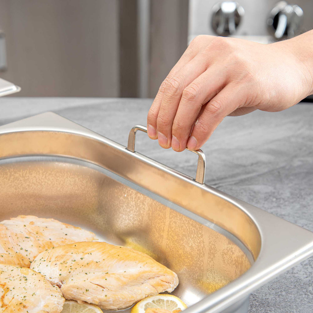 Met Lux Rectangle Stainless Steel Full Size Steam Table Pan 4 Inch Deep - Anti Jam, Collapsible Handles - 1 count box