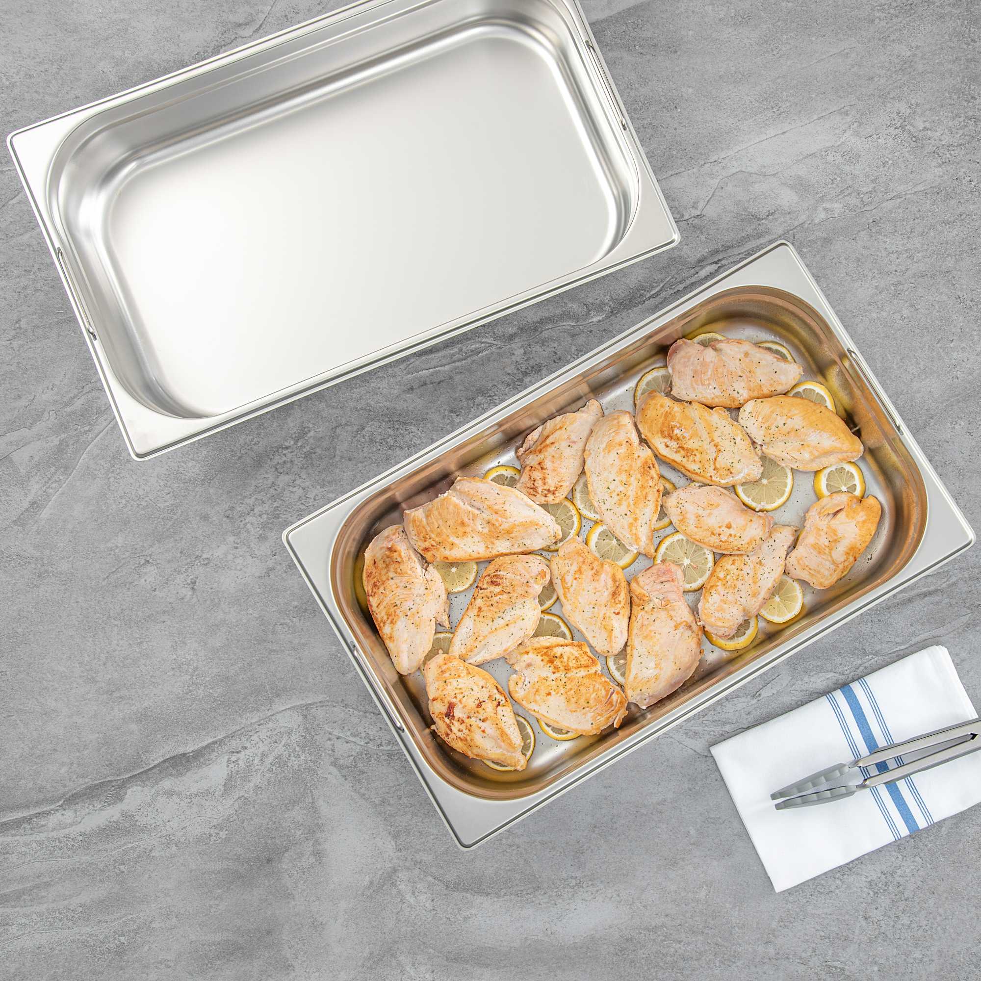 Met Lux Rectangle Stainless Steel Full Size Steam Table Pan 4 Inch Deep - Anti Jam, Collapsible Handles - 1 count box