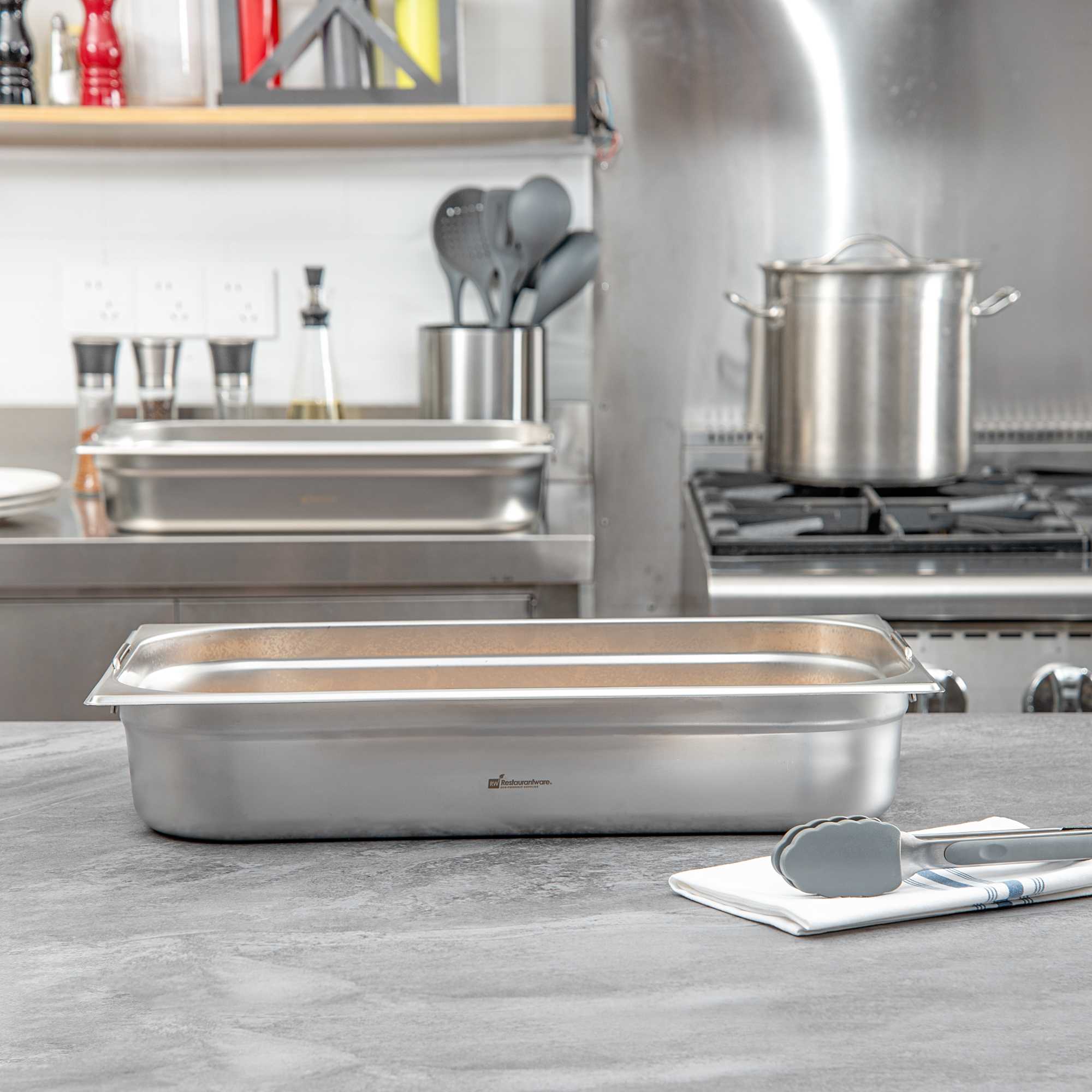 Met Lux Rectangle Stainless Steel Full Size Steam Table Pan 4 Inch Deep - Anti Jam, Collapsible Handles - 1 count box