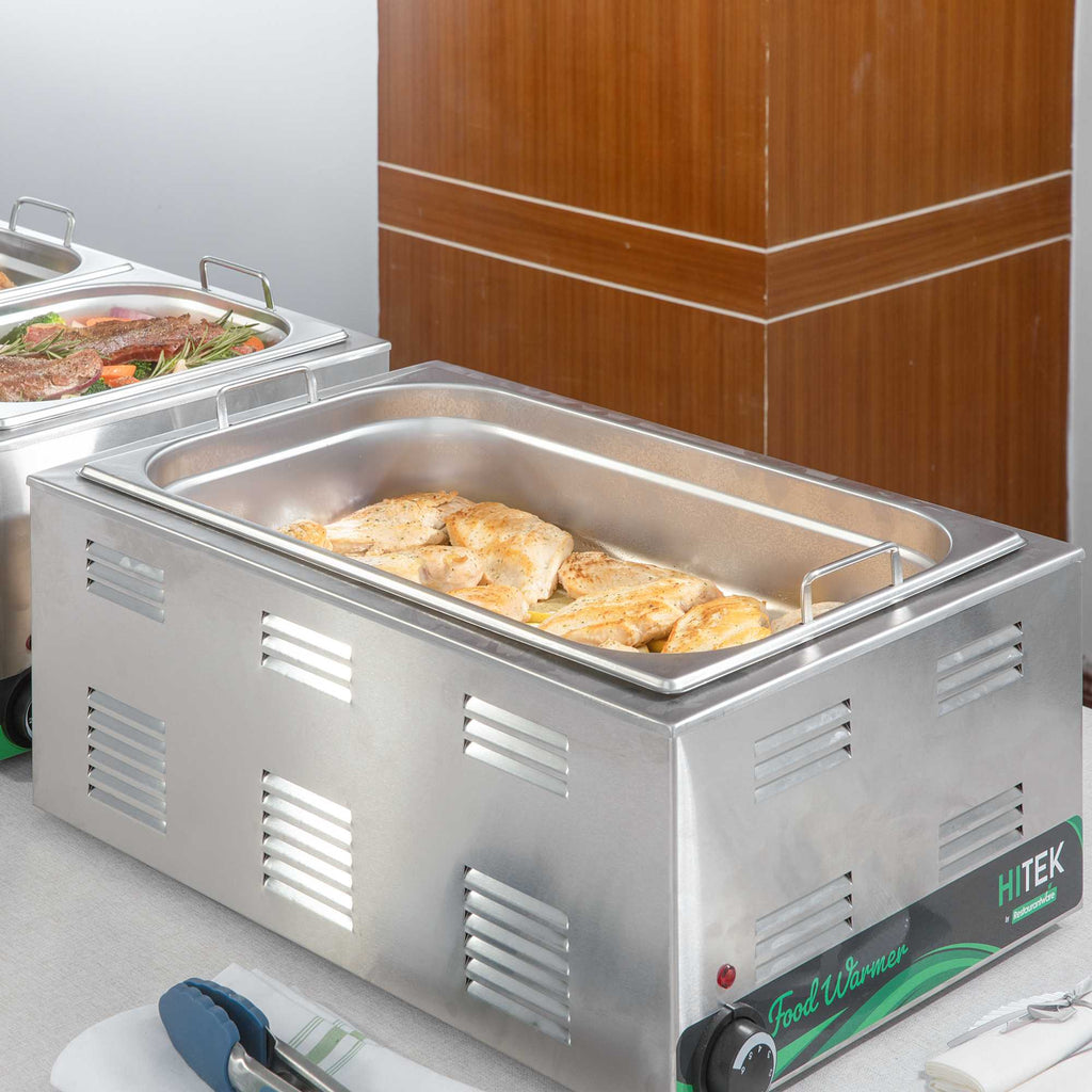 Met Lux Rectangle Stainless Steel Full Size Steam Table Pan 4 Inch Deep - Anti Jam, Collapsible Handles - 1 count box