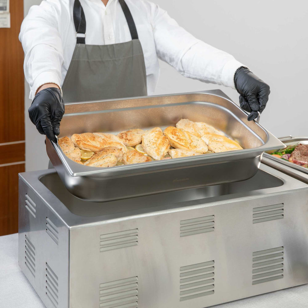 Met Lux Rectangle Stainless Steel Full Size Steam Table Pan 4 Inch Deep - Anti Jam, Collapsible Handles - 1 count box