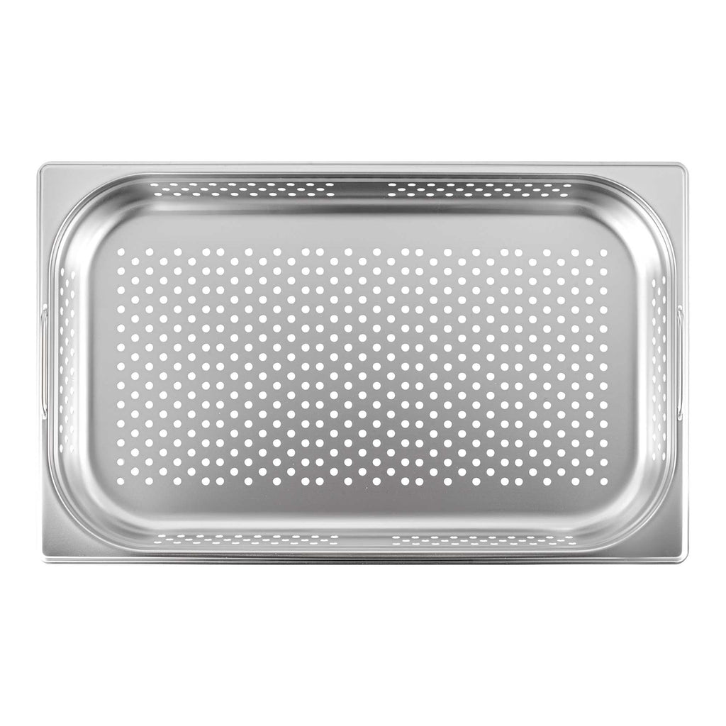 Met Lux Rectangle Stainless Steel Full Size Steam Table Pan 2.5 Inch Deep - Perforated, Anti Jam, Collapsible Handles - 1 count box