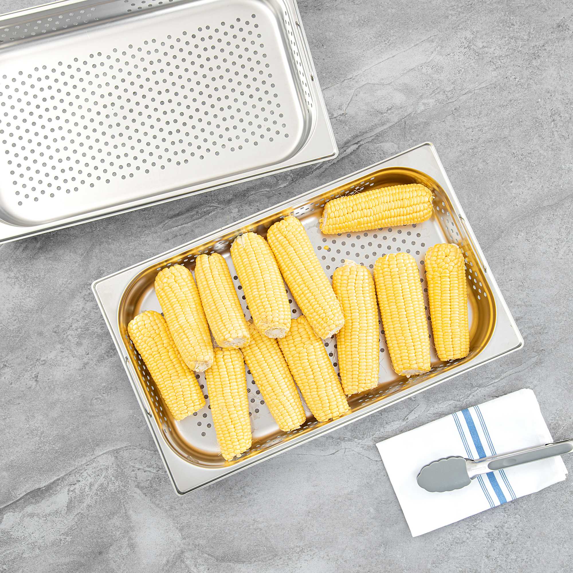 Met Lux Rectangle Stainless Steel Full Size Steam Table Pan 2.5 Inch Deep - Perforated, Anti Jam, Collapsible Handles - 1 count box