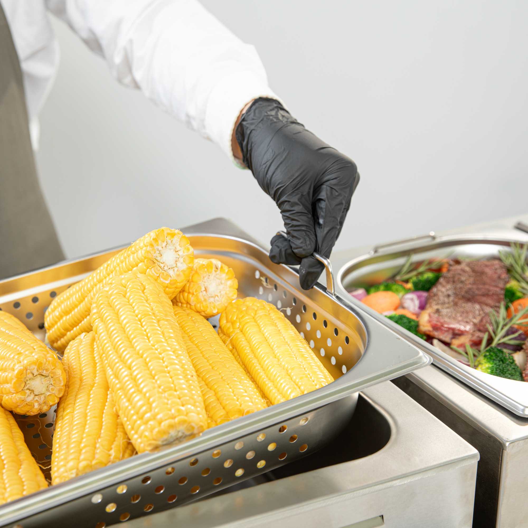 Met Lux Rectangle Stainless Steel Full Size Steam Table Pan 2.5 Inch Deep - Perforated, Anti Jam, Collapsible Handles - 1 count box