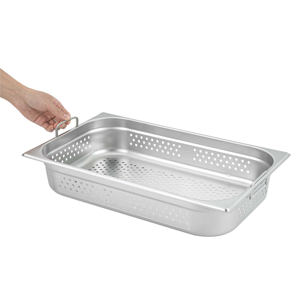 Met Lux Rectangle Stainless Steel Full Size Steam Table Pan 4 Inch Deep - Perforated, Anti Jam, Collapsible Handles - 1 count box