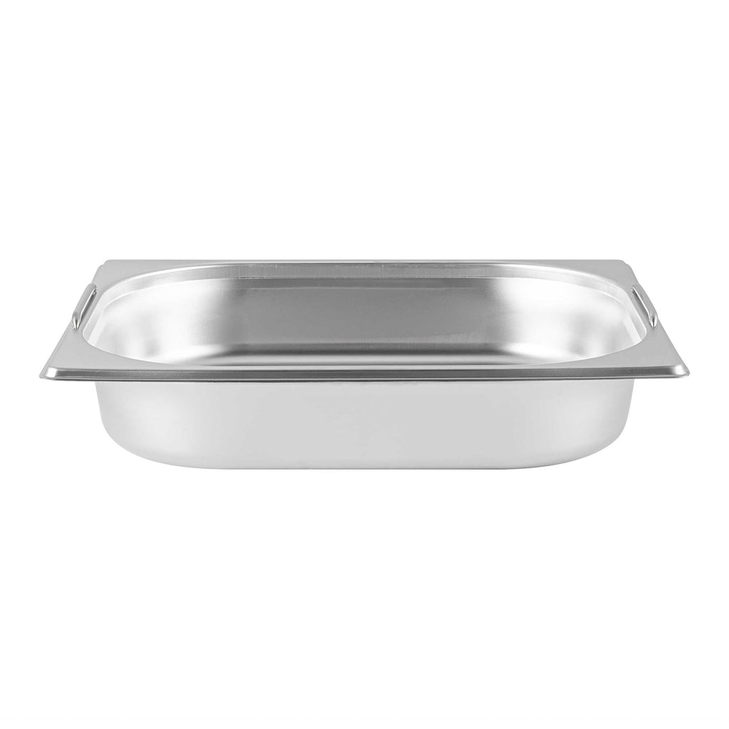 Met Lux Rectangle Stainless Steel 1/2 Size Steam Table Pan 2.5 Inch Deep - Anti Jam, Collapsible Handles - 1 count box