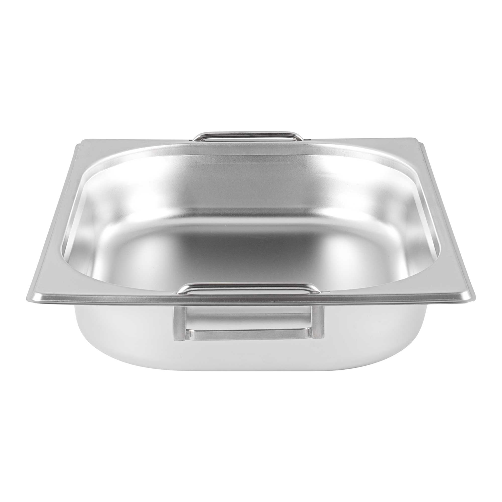 Met Lux Rectangle Stainless Steel 1/2 Size Steam Table Pan 2.5 Inch Deep - Anti Jam, Collapsible Handles - 1 count box