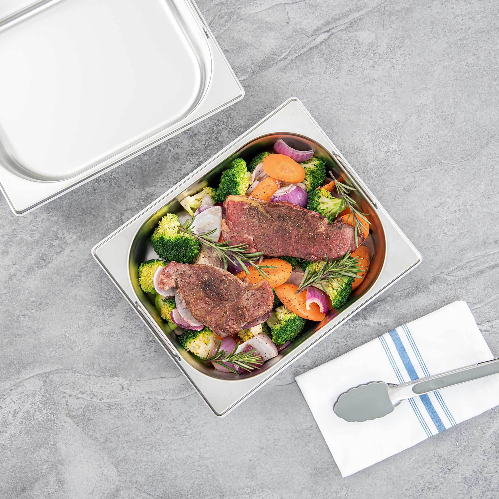 Met Lux Rectangle Stainless Steel 1/2 Size Steam Table Pan 2.5 Inch Deep - Anti Jam, Collapsible Handles - 1 count box
