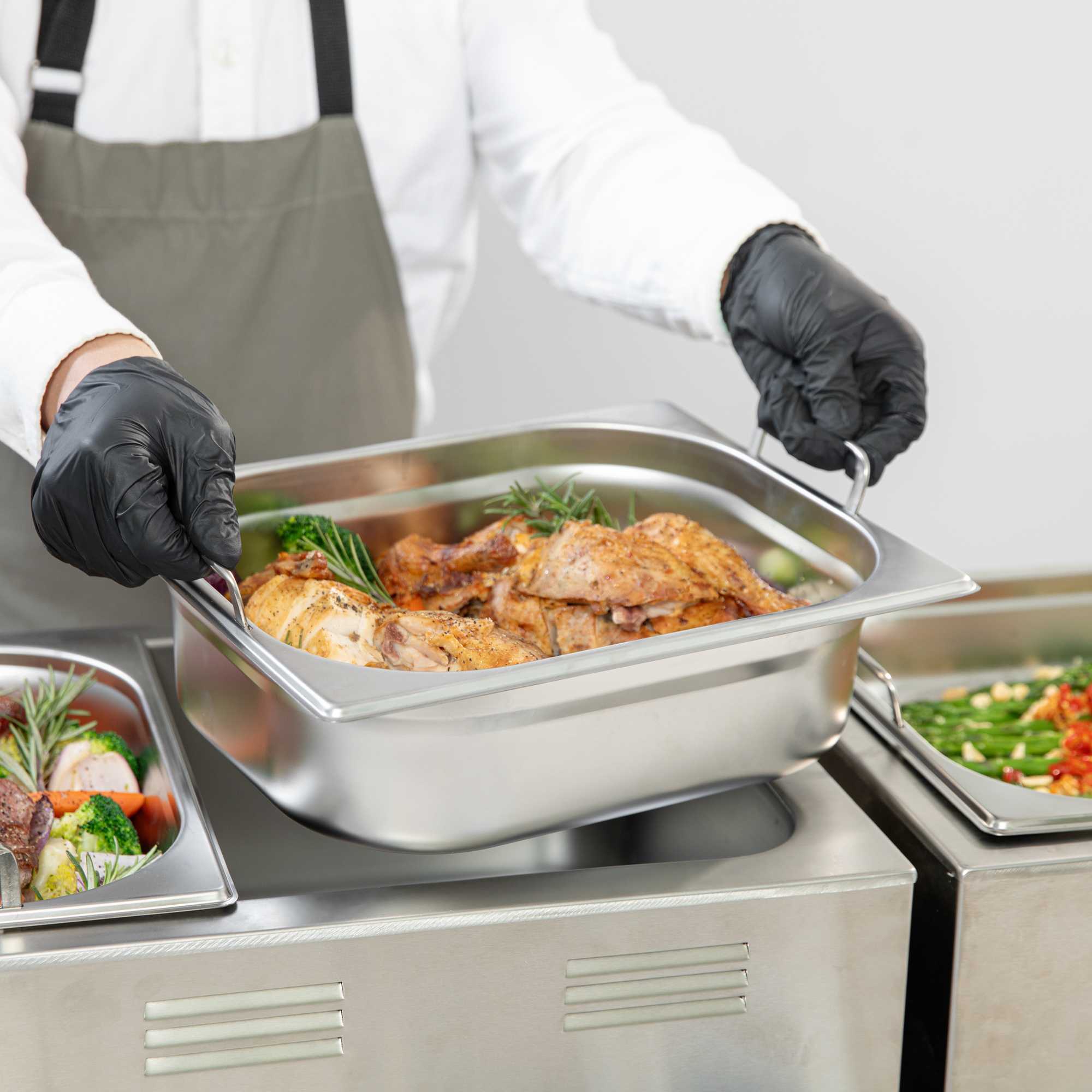 Met Lux Rectangle Stainless Steel 1/2 Size Steam Table Pan 4 Inch Deep - Anti Jam, Collapsible Handles - 1 count box