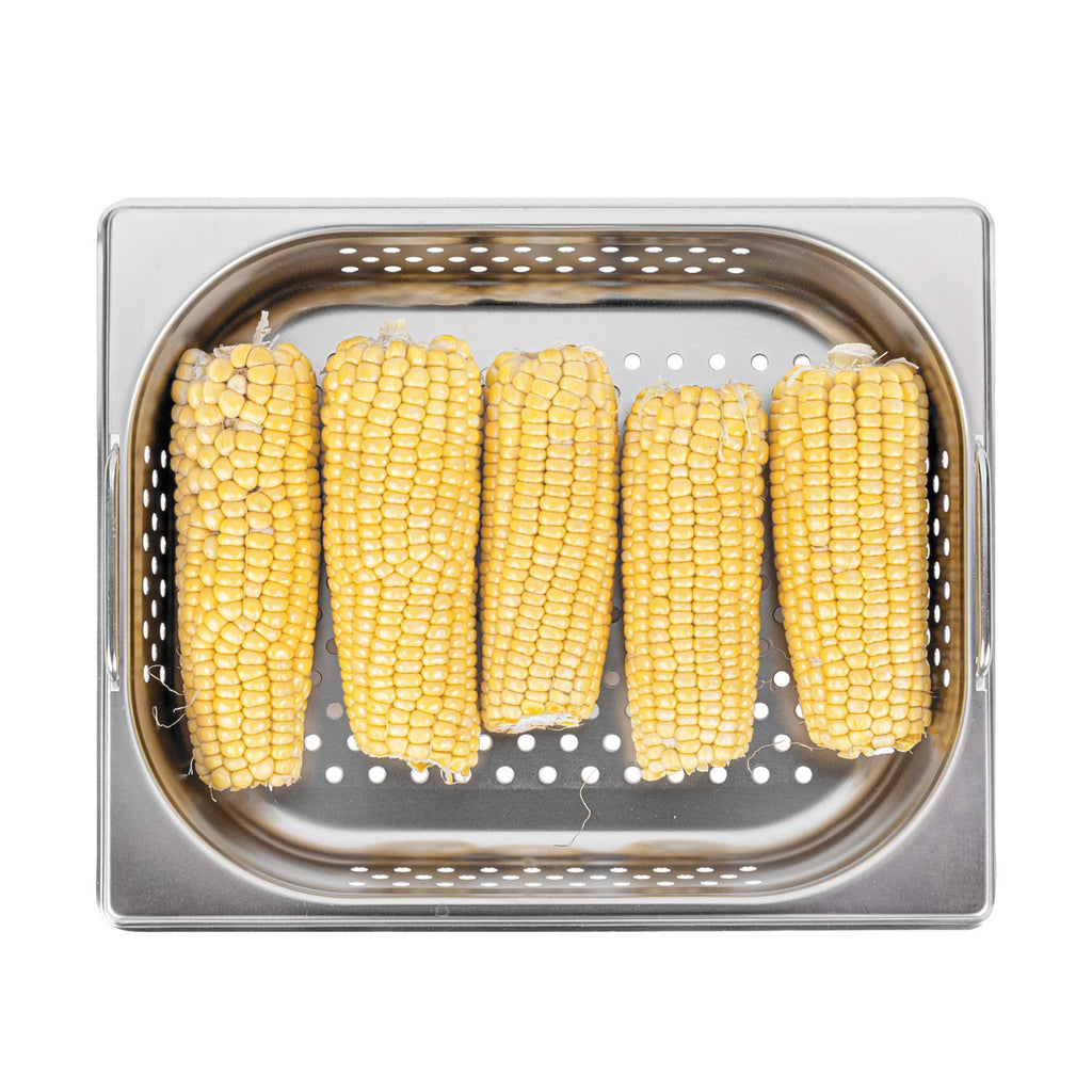 Met Lux Rectangle Stainless Steel 1/2 Size Steam Table Pan 2.5 Inch Deep - Perforated, Anti Jam, Collapsible Handles - 1 count box