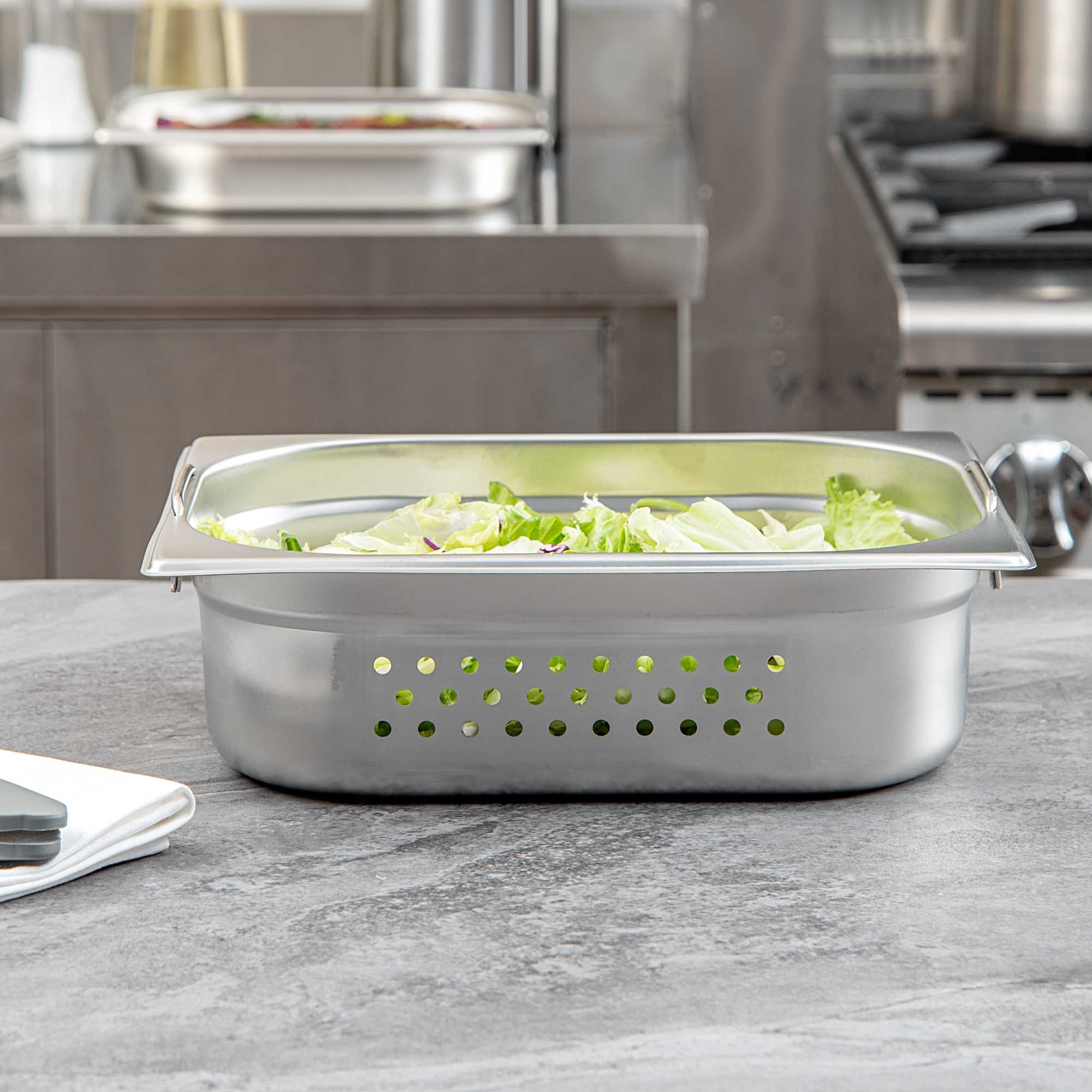 Met Lux Rectangle Stainless Steel 1/2 Size Steam Table Pan 4 Inch Deep - Perforated, Anti Jam, Collapsible Handles - 1 count box