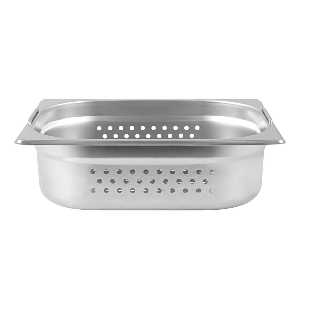 Met Lux Rectangle Stainless Steel 1/2 Size Steam Table Pan 4 Inch Deep - Perforated, Anti Jam, Collapsible Handles - 1 count box