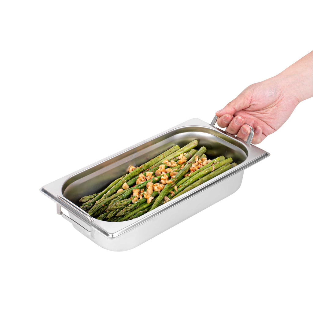 Met Lux Rectangle Stainless Steel 1/3 Size Steam Table Pan 2.5 Inch Deep - Anti Jam, Collapsible Handles - 1 count box