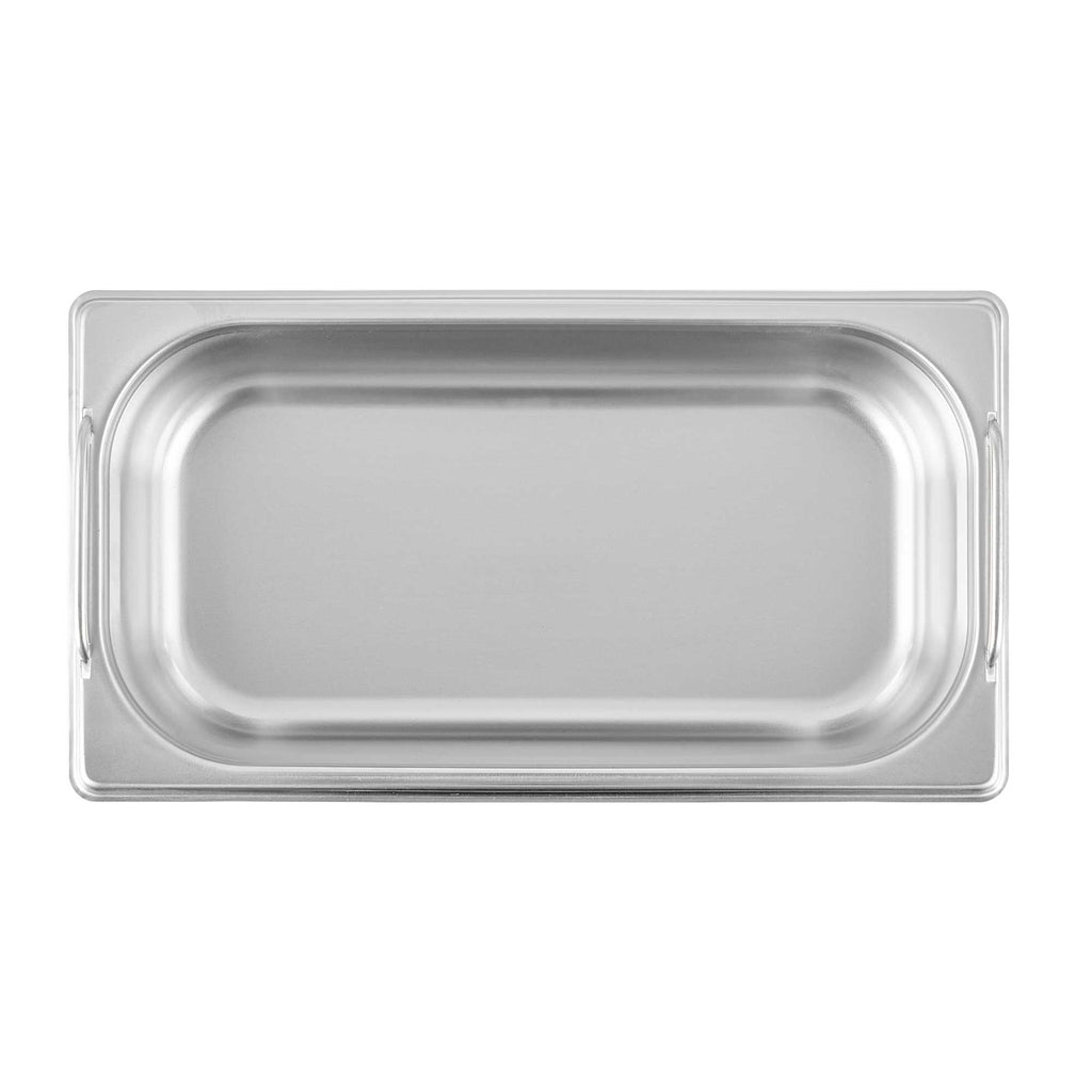 Met Lux Rectangle Stainless Steel 1/3 Size Steam Table Pan 2.5 Inch Deep - Anti Jam, Collapsible Handles - 1 count box