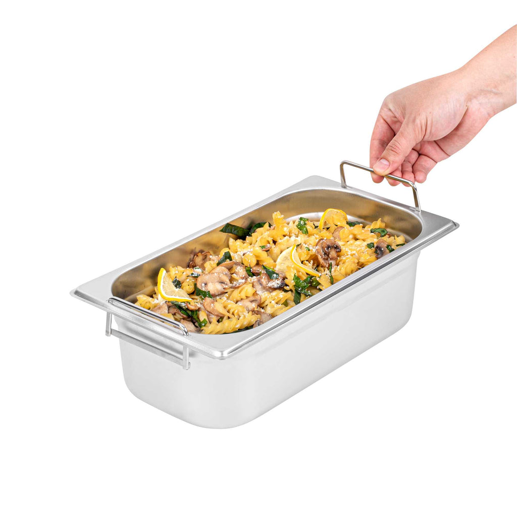 Met Lux Rectangle Stainless Steel 1/3 Size Steam Table Pan 4 Inch Deep - Anti Jam, Collapsible Handles - 1 count box