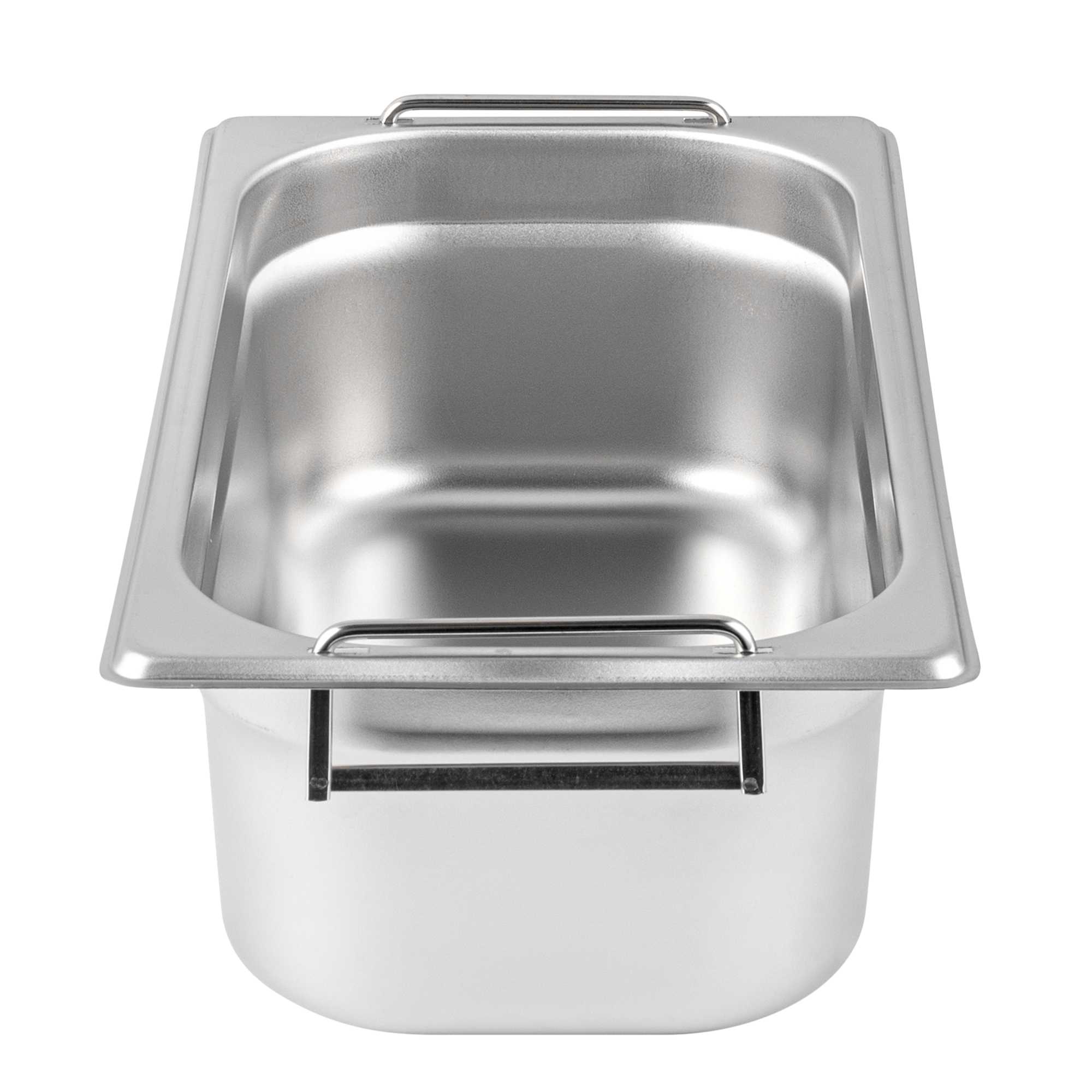 Met Lux Rectangle Stainless Steel 1/3 Size Steam Table Pan 4 Inch Deep - Anti Jam, Collapsible Handles - 1 count box