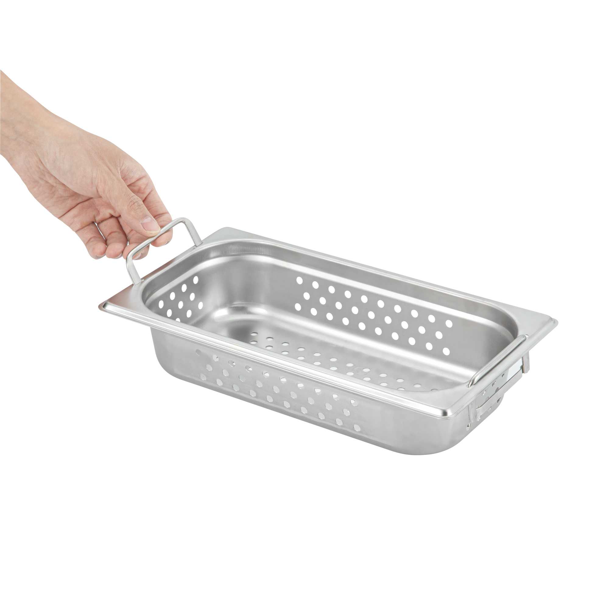 Met Lux Rectangle Stainless Steel 1/3 Size Steam Table Pan 2.5 Inch Deep - Perforated, Anti Jam, Collapsible Handles - 1 count box