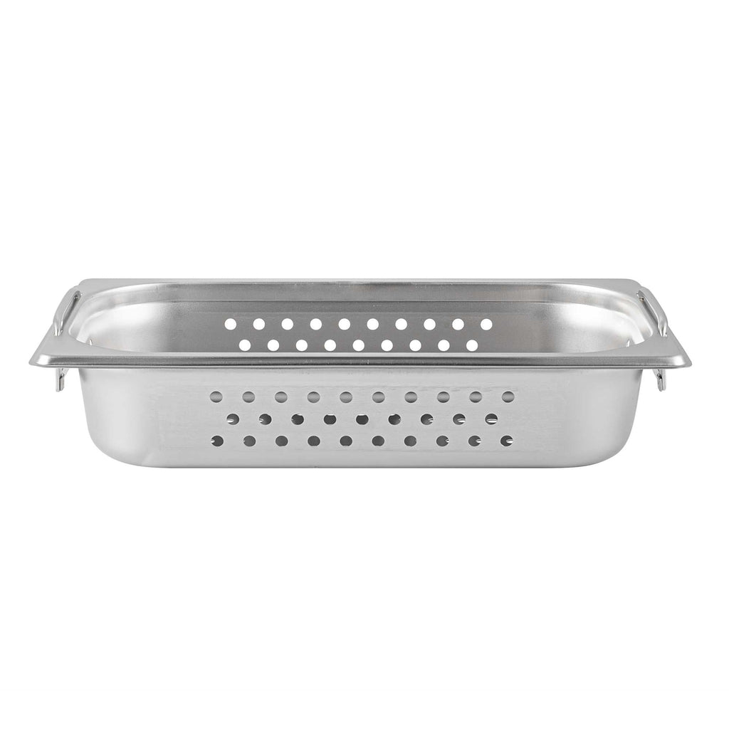 Met Lux Rectangle Stainless Steel 1/3 Size Steam Table Pan 2.5 Inch Deep - Perforated, Anti Jam, Collapsible Handles - 1 count box