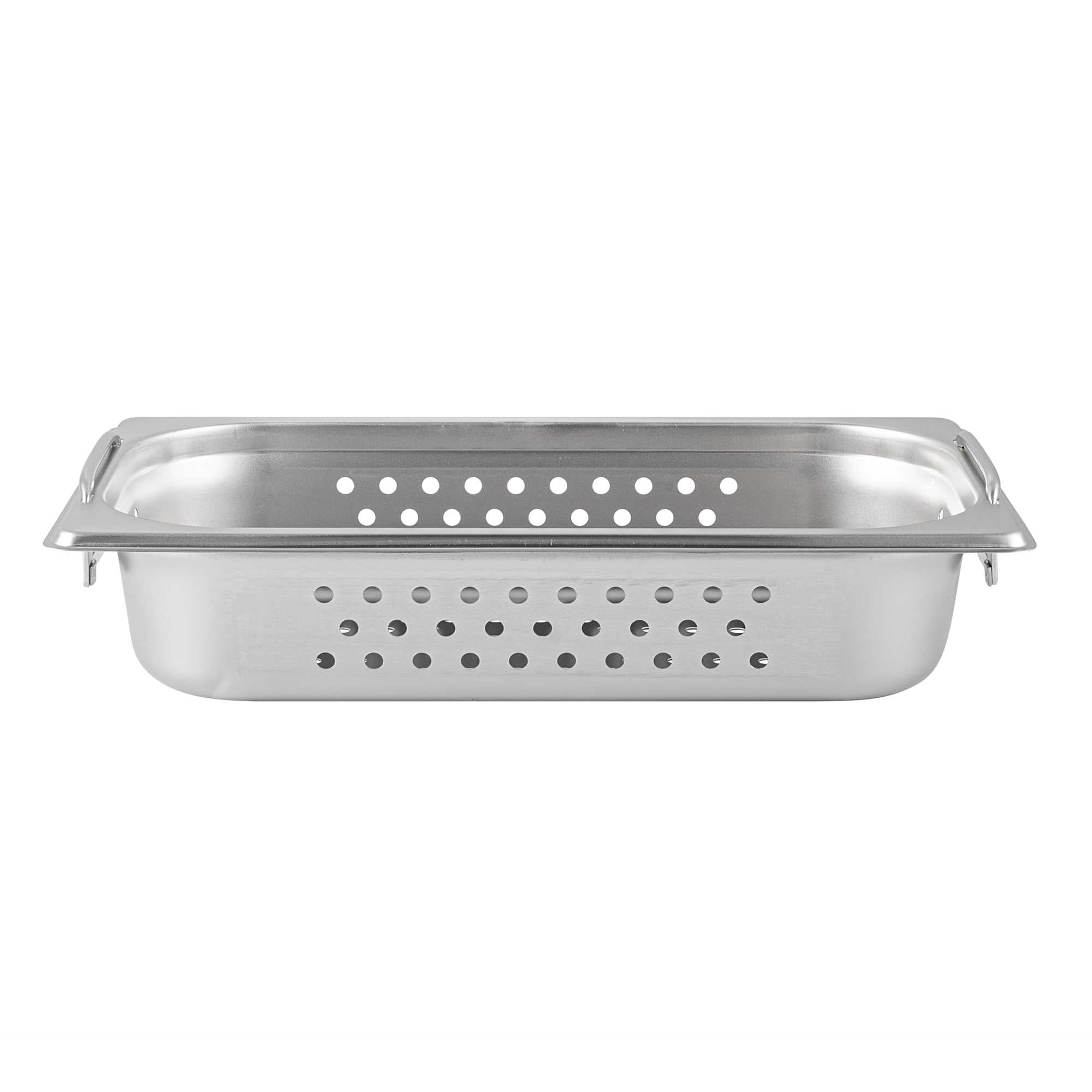 Met Lux Rectangle Stainless Steel 1/3 Size Steam Table Pan 2.5 Inch Deep - Perforated, Anti Jam, Collapsible Handles - 1 count box