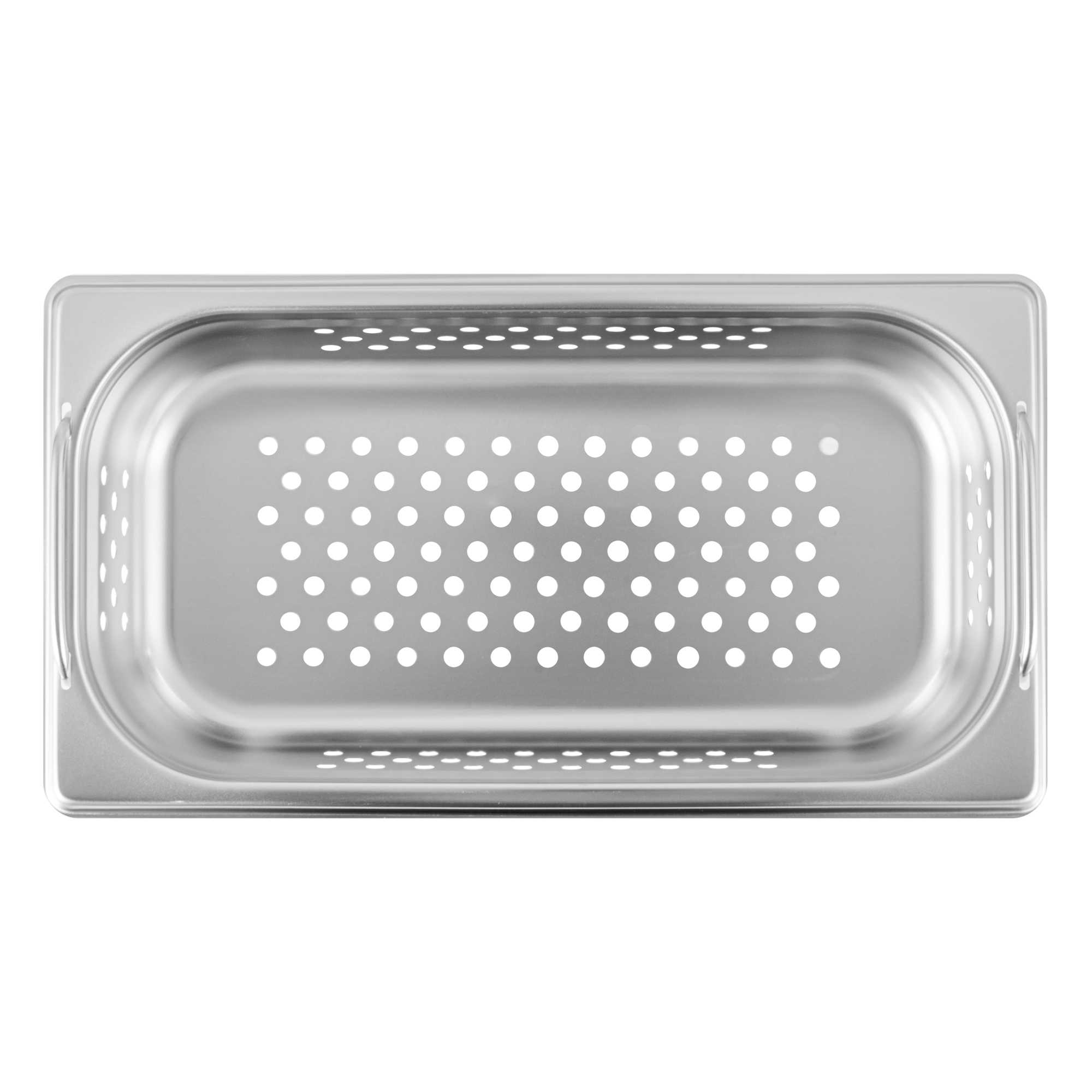 Met Lux Rectangle Stainless Steel 1/3 Size Steam Table Pan 2.5 Inch Deep - Perforated, Anti Jam, Collapsible Handles - 1 count box