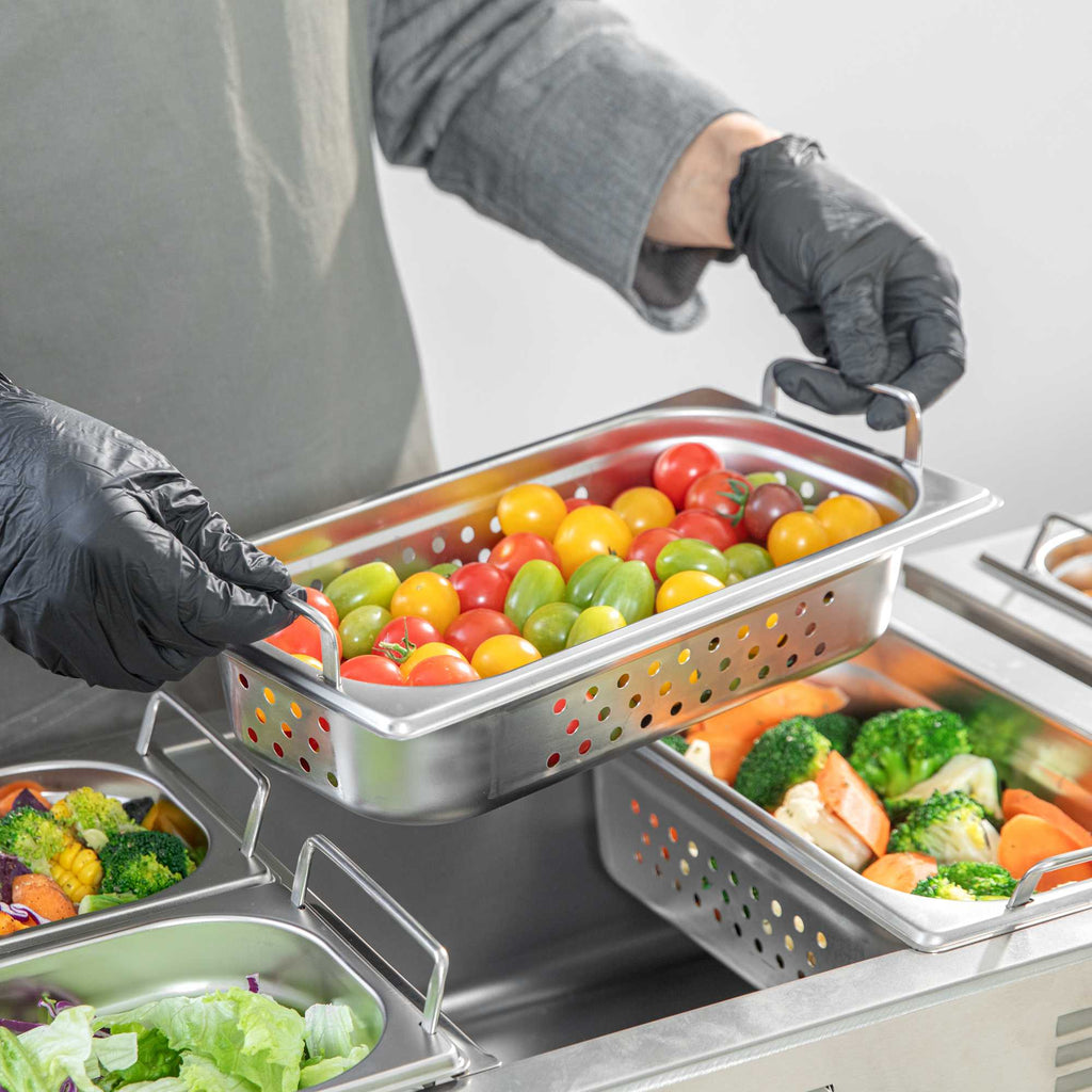 Met Lux Rectangle Stainless Steel 1/3 Size Steam Table Pan 2.5 Inch Deep - Perforated, Anti Jam, Collapsible Handles - 1 count box