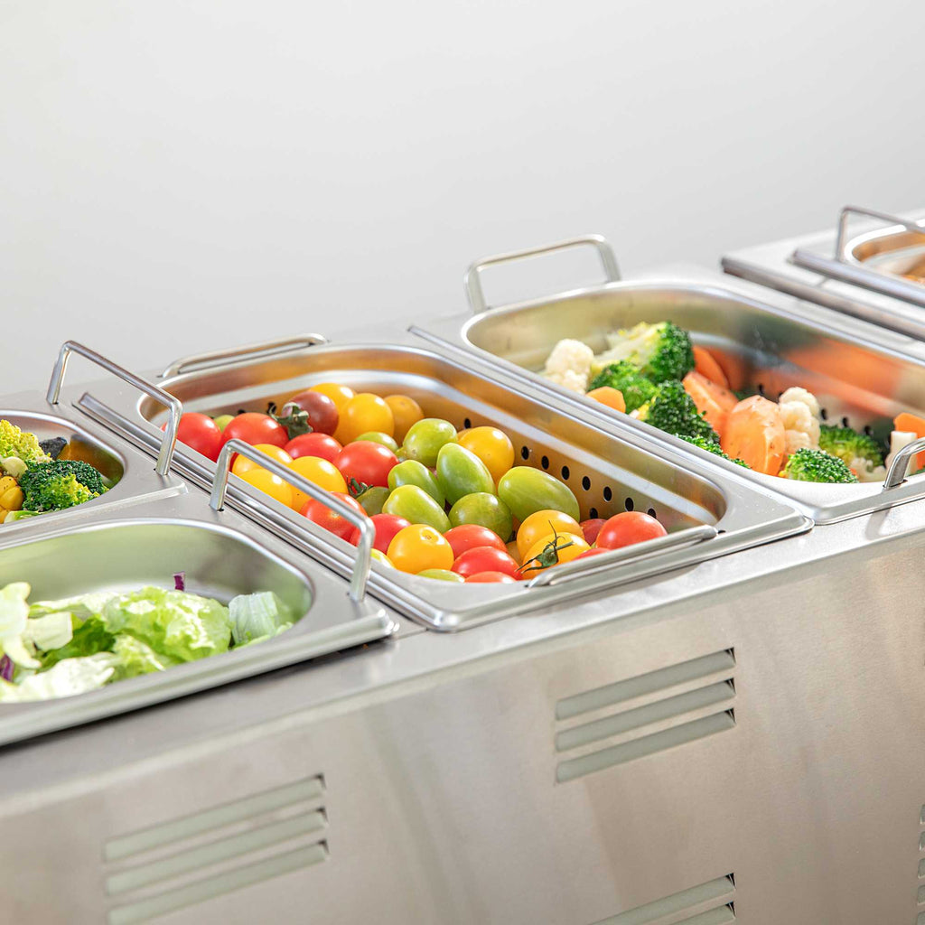Met Lux Rectangle Stainless Steel 1/3 Size Steam Table Pan 2.5 Inch Deep - Perforated, Anti Jam, Collapsible Handles - 1 count box