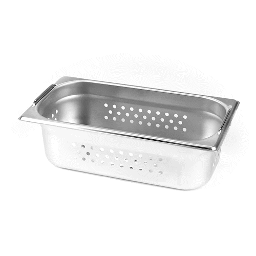 Met Lux Rectangle Stainless Steel 1/3 Size Steam Table Pan 4 Inch Deep - Perforated, Anti Jam, Collapsible Handles - 1 count box