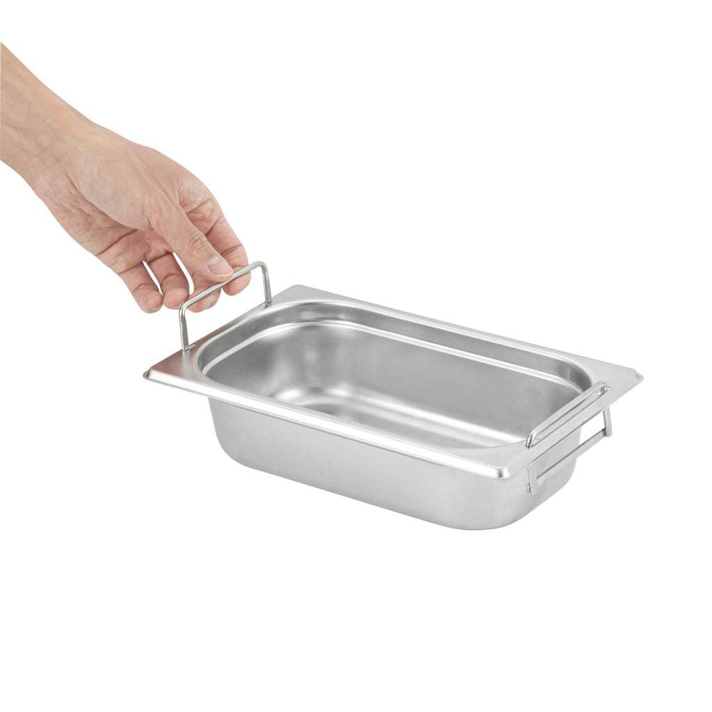 Met Lux Rectangle Stainless Steel 1/4 Size Steam Table Pan - 2.5 Inch Deep - Anti Jam, Collapsible Handles - 1 count box