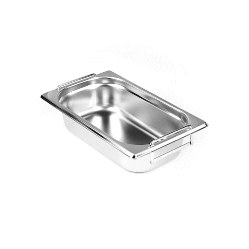 Met Lux Rectangle Stainless Steel 1/4 Size Steam Table Pan - 2.5 Inch Deep - Anti Jam, Collapsible Handles - 1 count box