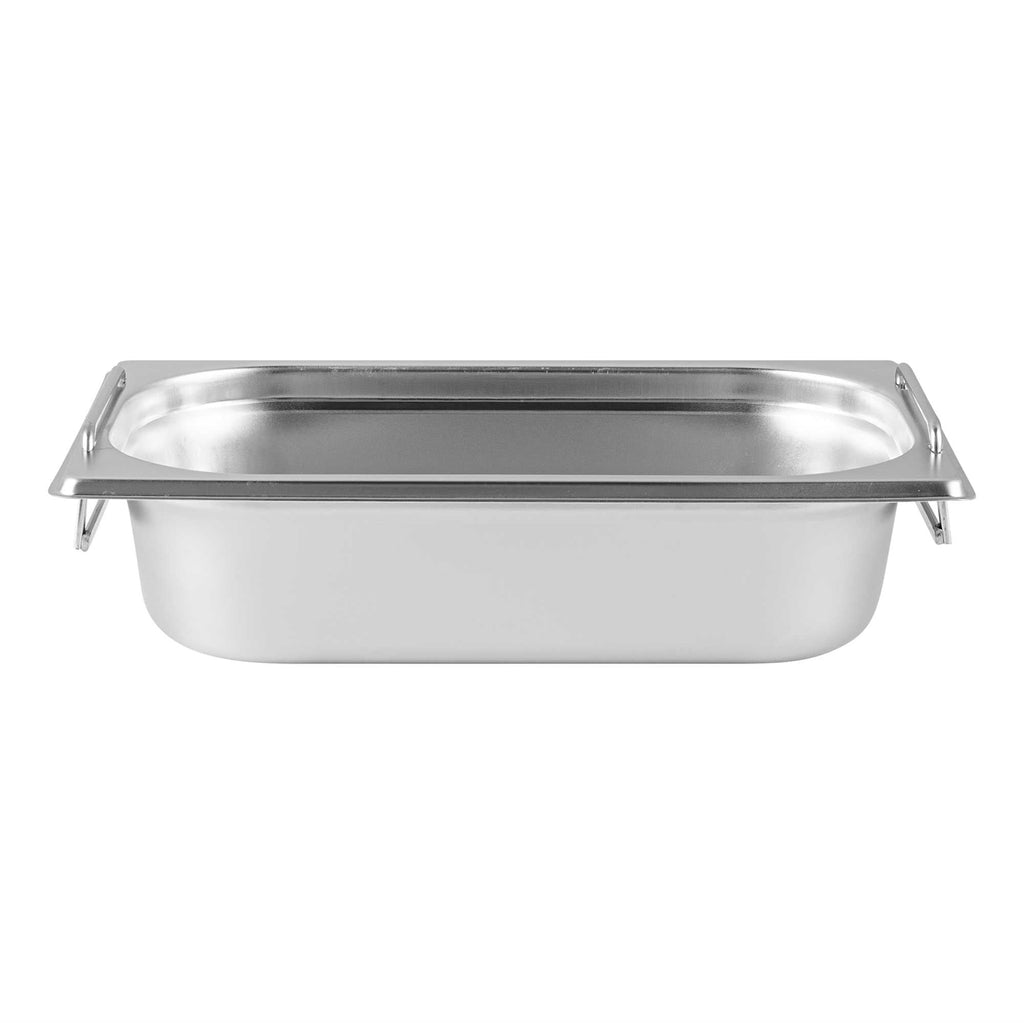 Met Lux Rectangle Stainless Steel 1/4 Size Steam Table Pan - 2.5 Inch Deep - Anti Jam, Collapsible Handles - 1 count box