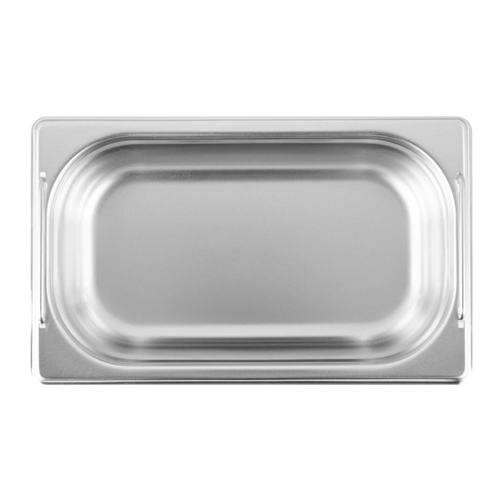Met Lux Rectangle Stainless Steel 1/4 Size Steam Table Pan - 2.5 Inch Deep - Anti Jam, Collapsible Handles - 1 count box