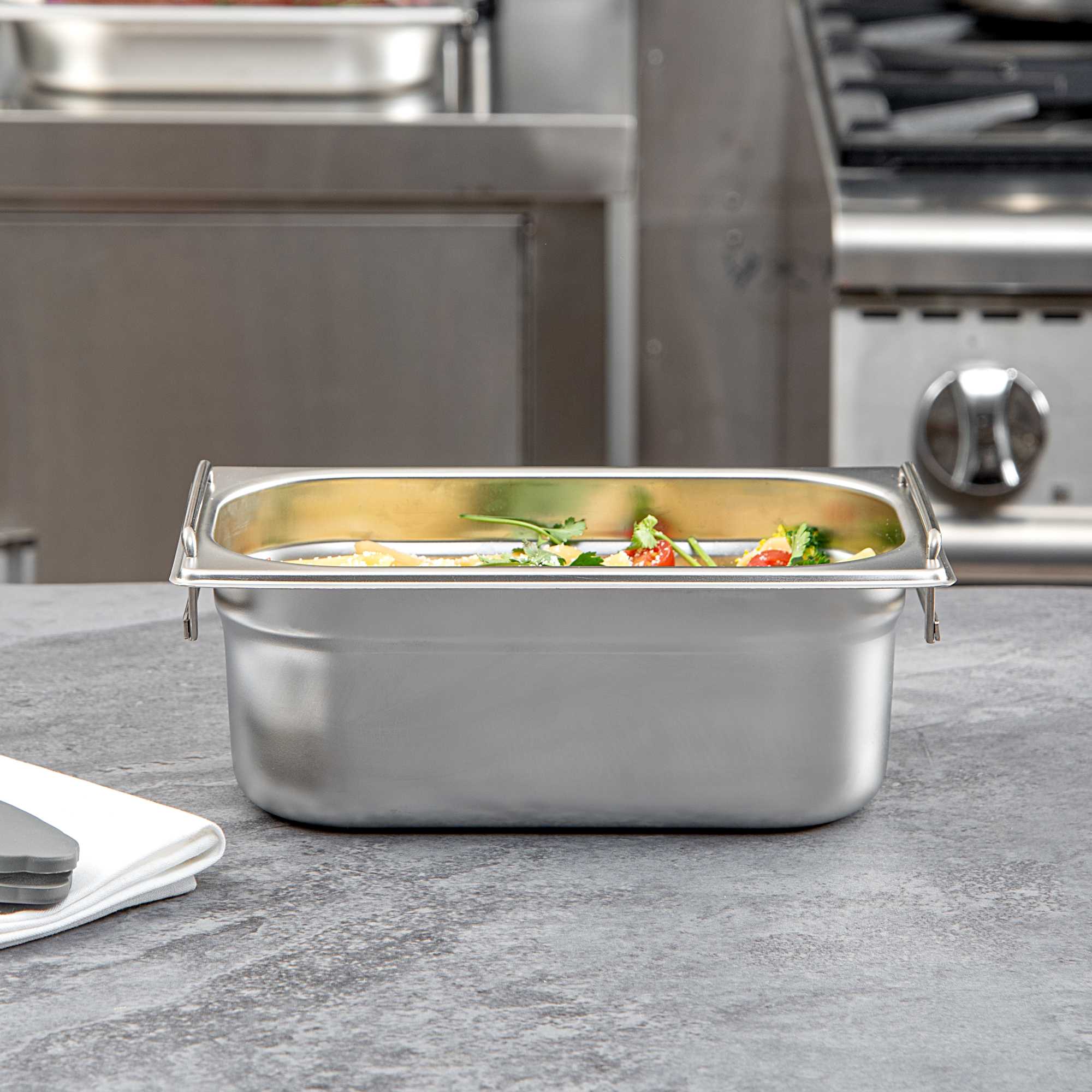 Met Lux Rectangle Stainless Steel 1/4 Size Steam Table Pan - 4 Inch Deep - Anti Jam, Collapsible Handles - 1 count box