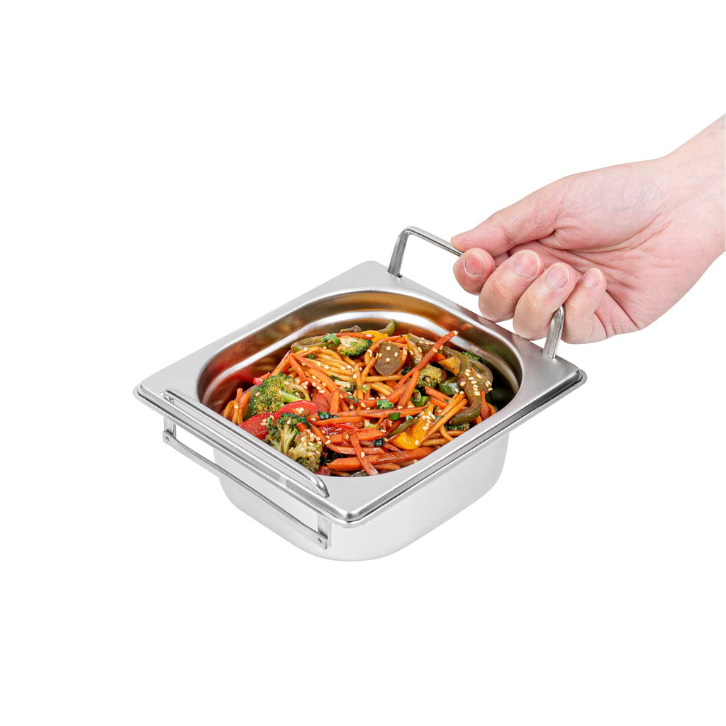 Met Lux Rectangle Stainless Steel 1/6 Size Steam Table Pan 2.5 Inch Deep - Anti Jam, Collapsible Handles - 1 count box