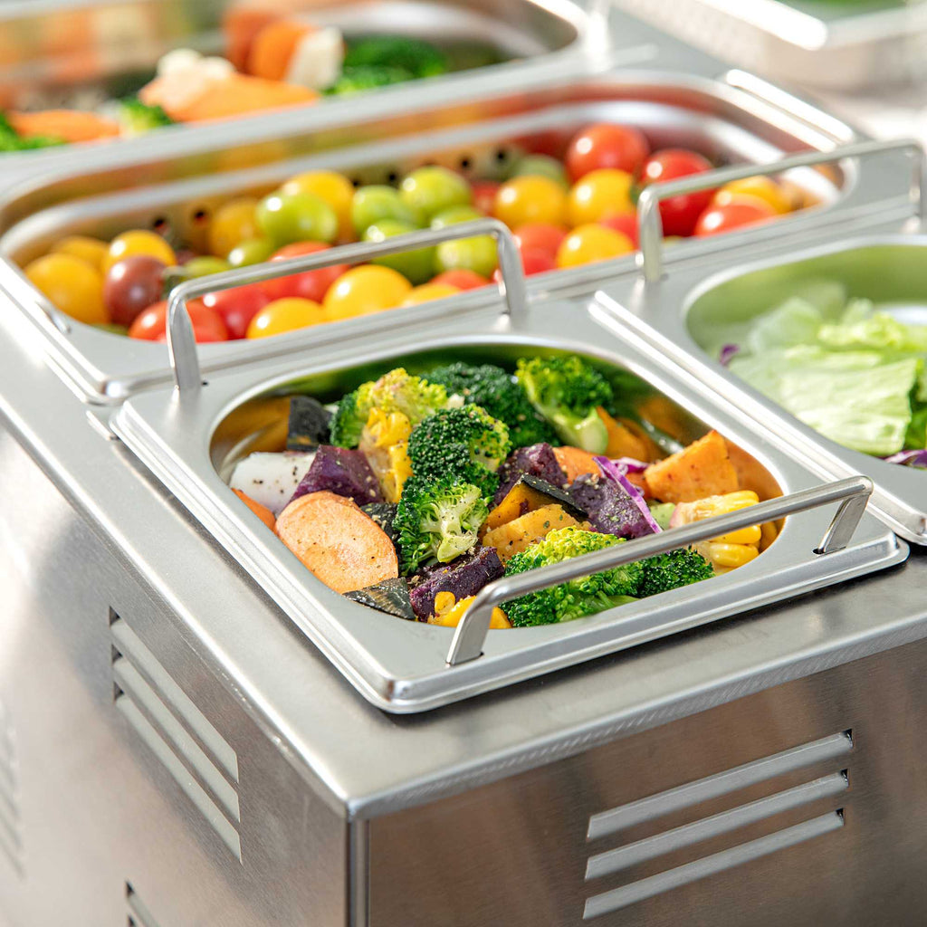 Met Lux Rectangle Stainless Steel 1/6 Size Steam Table Pan 2.5 Inch Deep - Anti Jam, Collapsible Handles - 1 count box