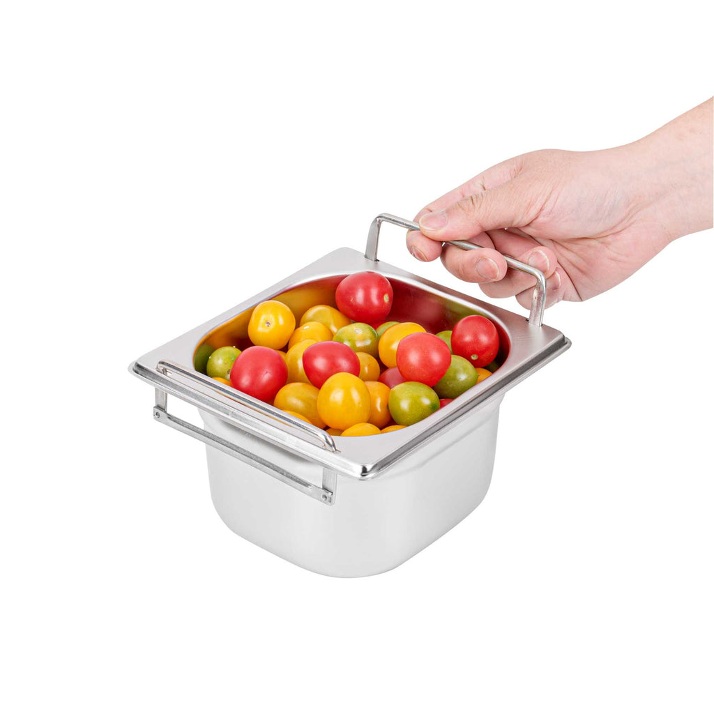Met Lux Rectangle Stainless Steel 1/6 Size Steam Table Pan 4 Inch Deep - Anti Jam, Collapsible Handles - 1 count box