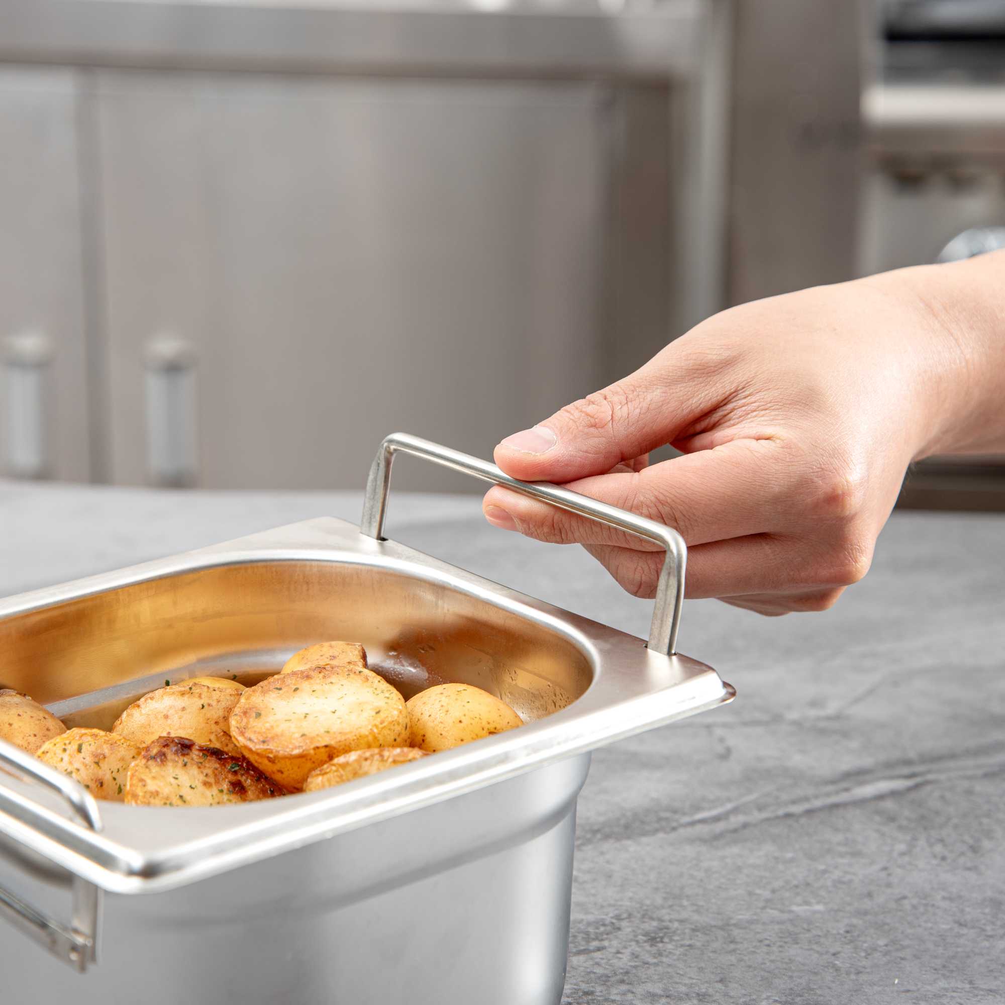 Met Lux Rectangle Stainless Steel 1/6 Size Steam Table Pan 4 Inch Deep - Anti Jam, Collapsible Handles - 1 count box