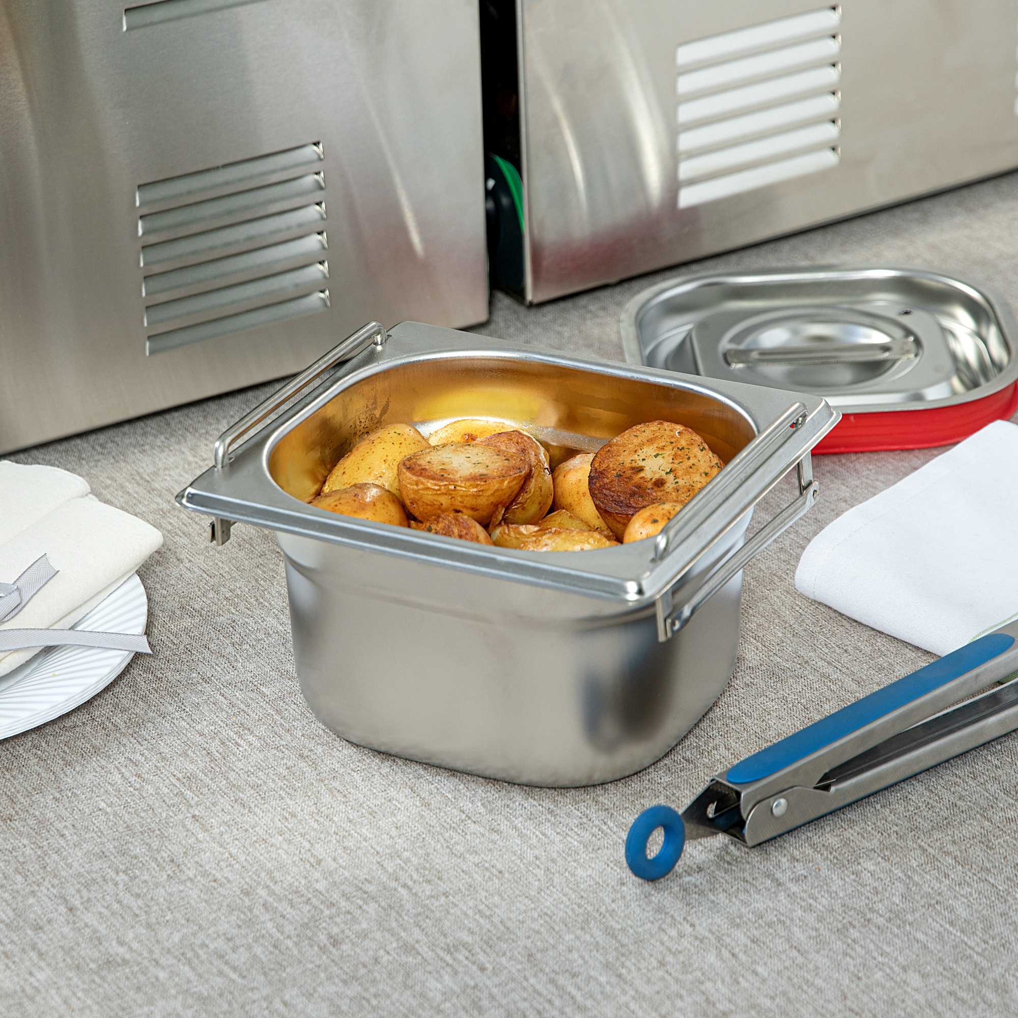 Met Lux Rectangle Stainless Steel 1/6 Size Steam Table Pan 4 Inch Deep - Anti Jam, Collapsible Handles - 1 count box