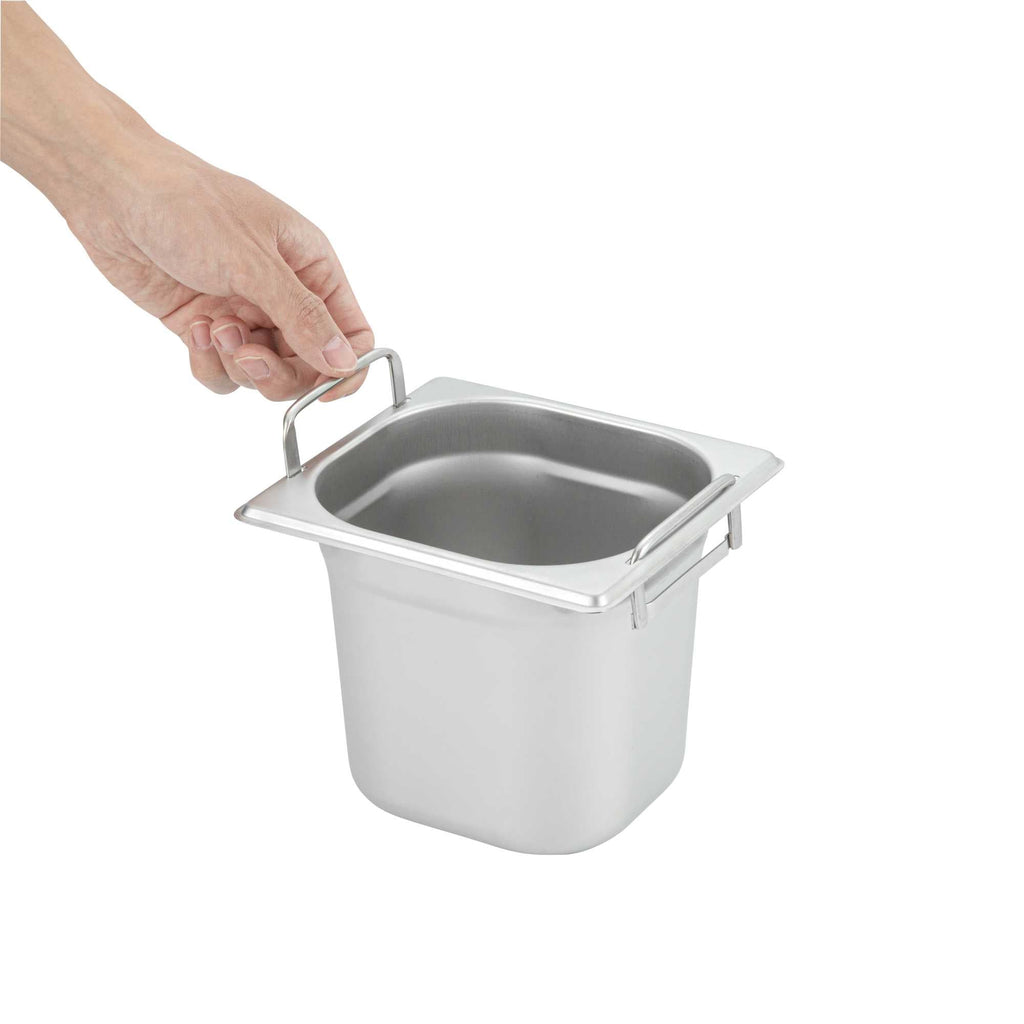 Met Lux Rectangle Stainless Steel 1/6 Size Steam Table Pan - Anti Jam, Collapsible Handles - 1 count box