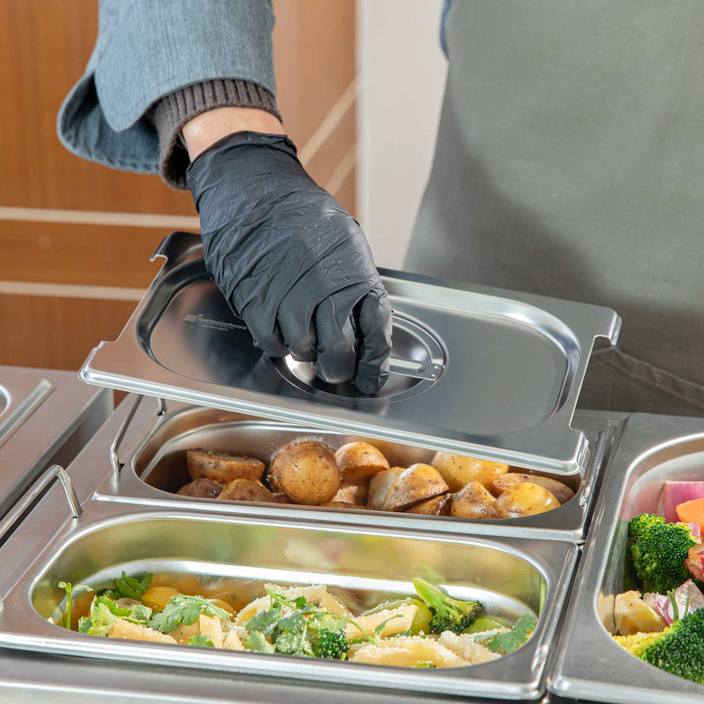 Met Lux Rectangle Stainless Steel Lid - Fits 1/4 Size Steam Table Pan - 1 count box