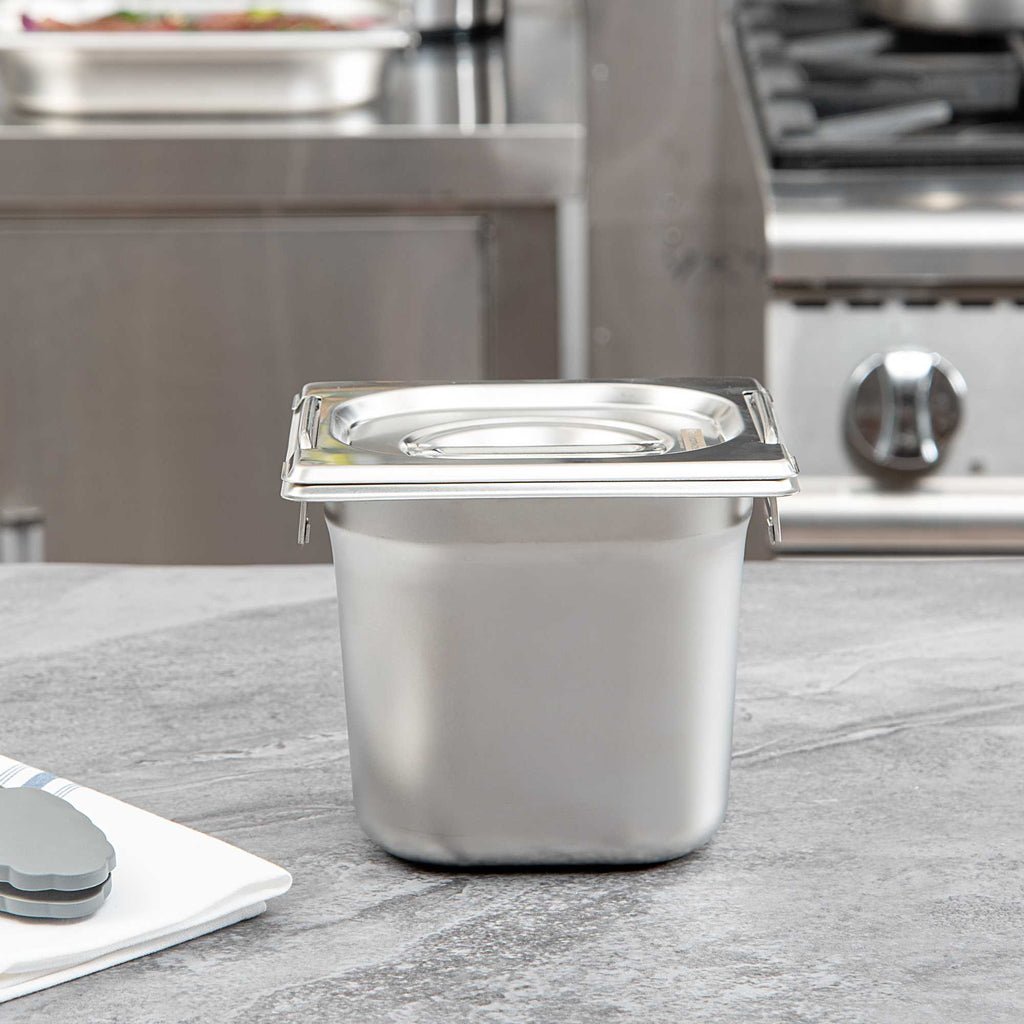 Met Lux Rectangle Stainless Steel Lid - Fits 1/6 Size Steam Table Pan - 1 count box