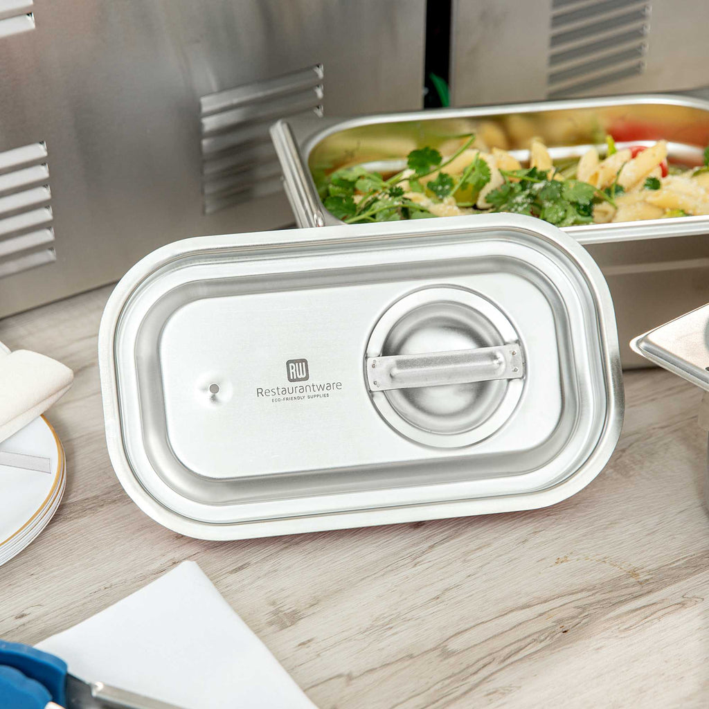 Met Lux Rectangle Stainless Steel Travel Lid - Fits 1/4 Size Steam Table Pan - 1 count box