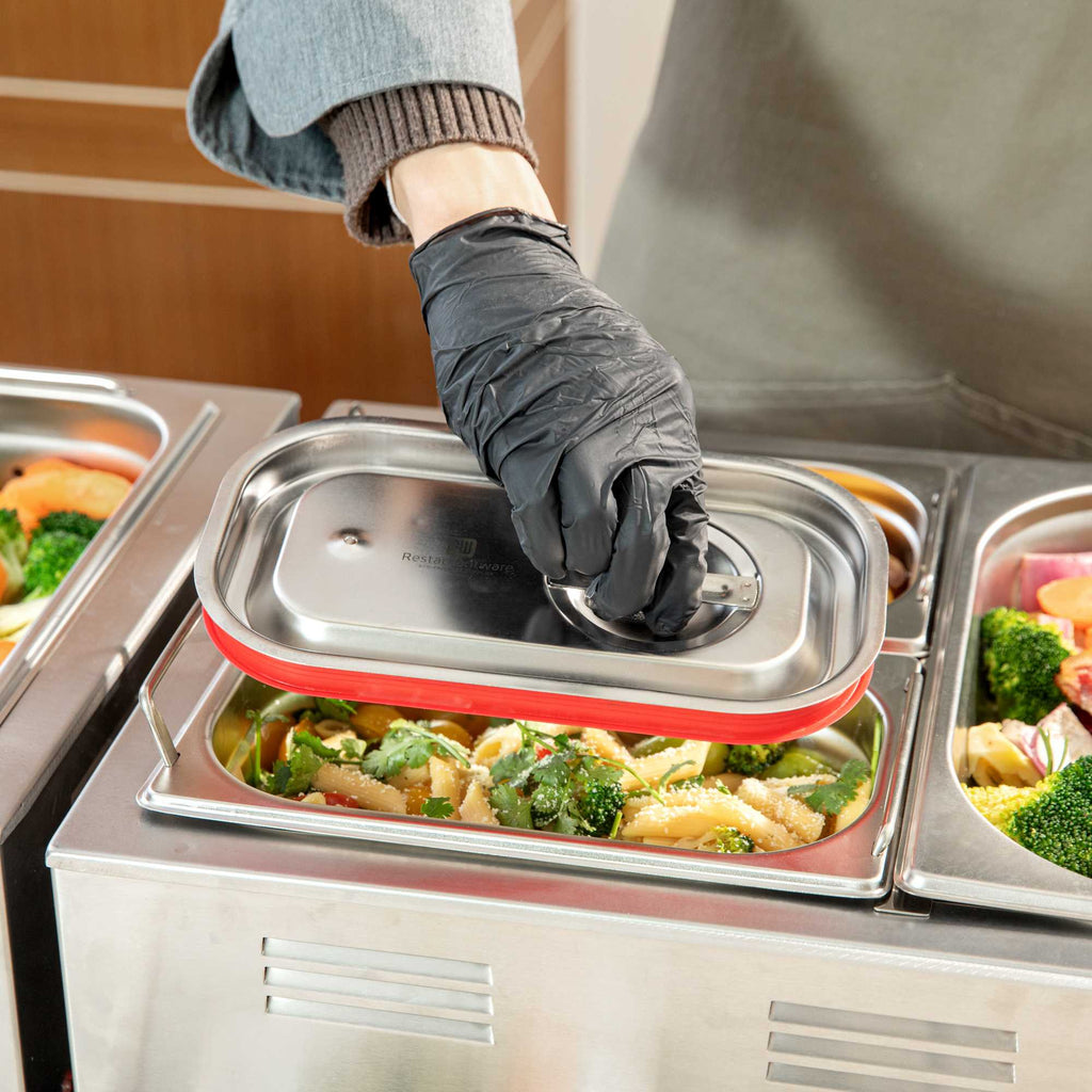 Met Lux Rectangle Stainless Steel Travel Lid - Fits 1/4 Size Steam Table Pan - 1 count box