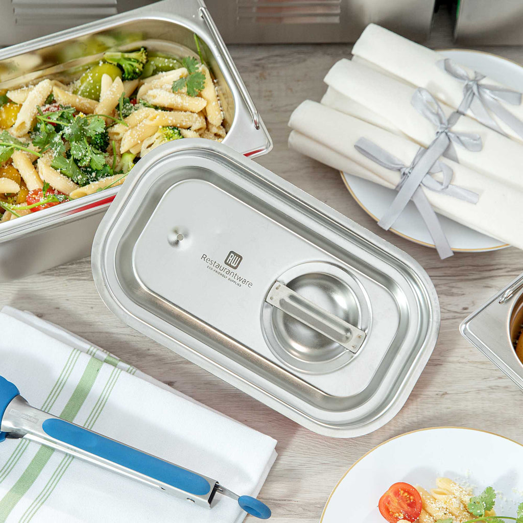 Met Lux Rectangle Stainless Steel Travel Lid - Fits 1/4 Size Steam Table Pan - 1 count box
