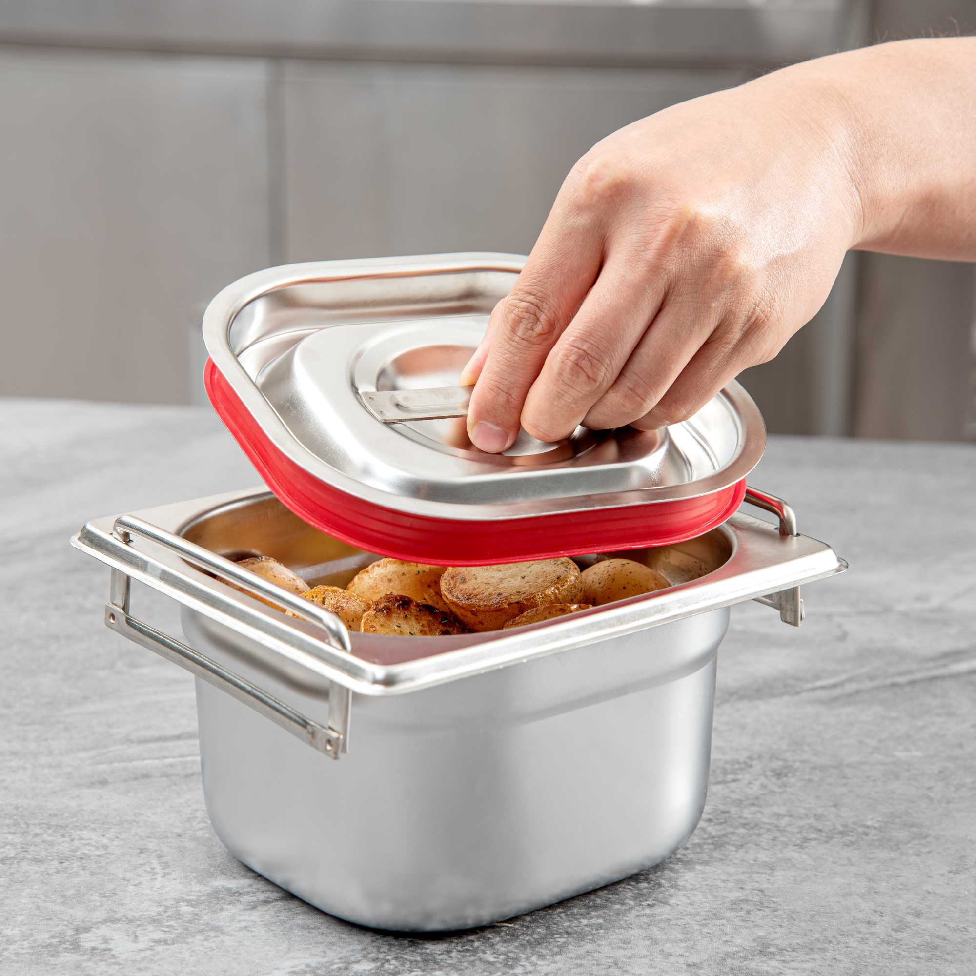 Met Lux Rectangle Stainless Steel Travel Lid - Fits 1/6 Size Steam Table Pan - 1 count box