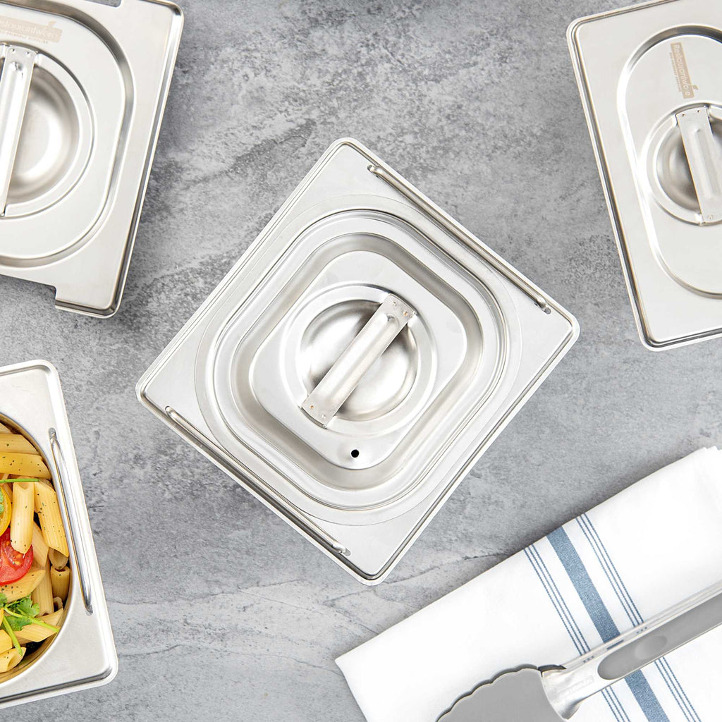 Met Lux Rectangle Stainless Steel Travel Lid - Fits 1/6 Size Steam Table Pan - 1 count box