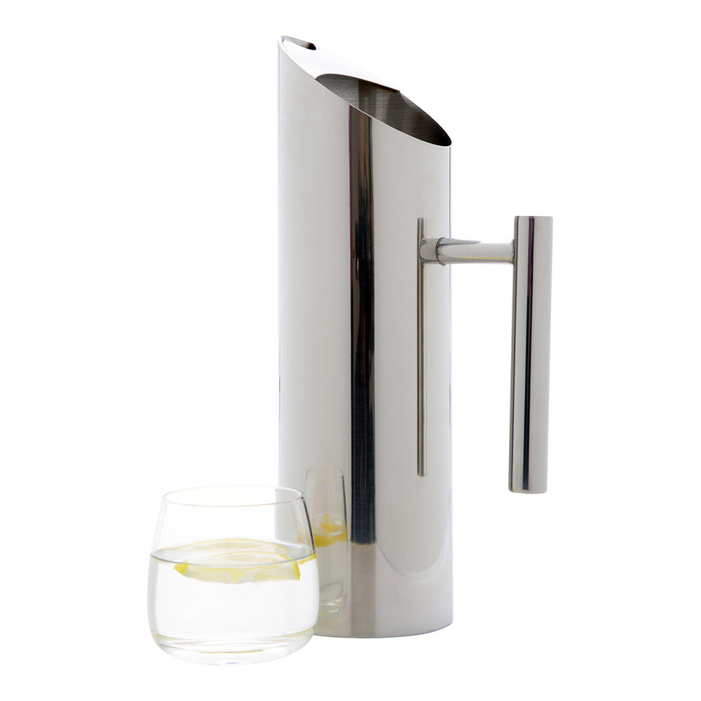Met Lux 50 oz Round Polished Stainless Steel Water Pitcher - 3 1/2" x 3 1/2" x 11 3/4" - 1 count box
