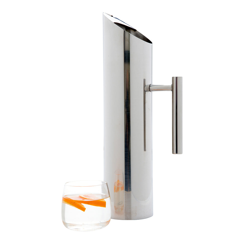 Met Lux 67 oz Round Polished Stainless Steel Water Pitcher - 3 1/2" x 3 1/2" x 14" - 1 count box