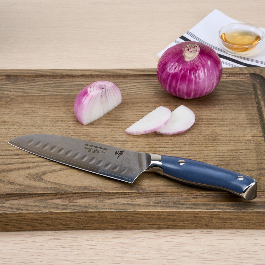 Sensei Blue Damascus Steel 7" Santoku Knife - 1 count box