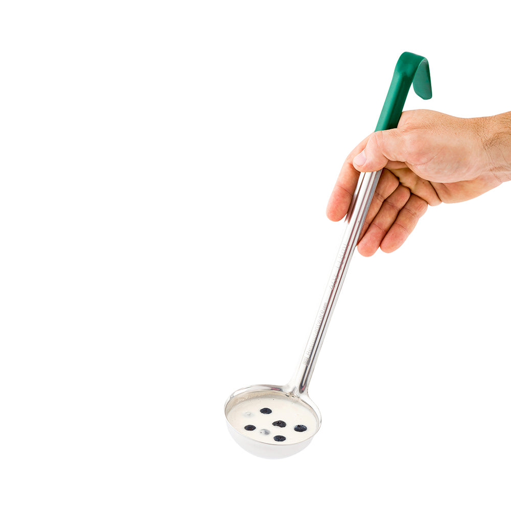 Met Lux 4 oz Stainless Steel Serving Ladle - with Green Handle - 13 3/4" - 1 count box