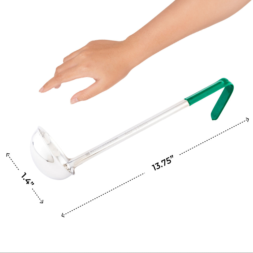 Met Lux 4 oz Stainless Steel Serving Ladle - with Green Handle - 13 3/4" - 1 count box